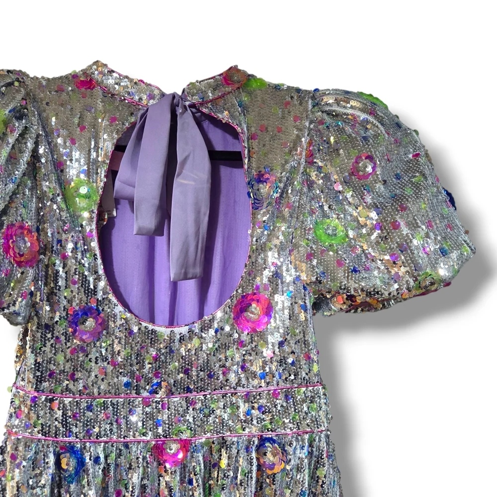 CeliaB Silver Sequin Mini Dress with Floral Accents - Picture 11 of 15